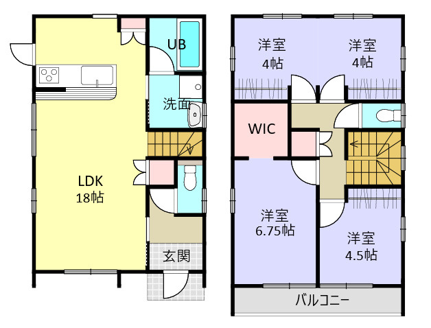 大明丘1丁目　新築戸建ての間取り