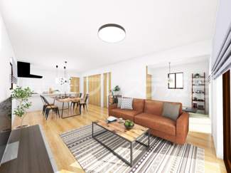 【居間・リビング】 | リビング完成イメージ／床暖房を標準装備！ＬＤＫは広々１８帖！南向きです♪