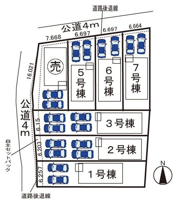 小牧市大字二重堀　新築戸建　6号棟の区画図|駐車場は並列２台分