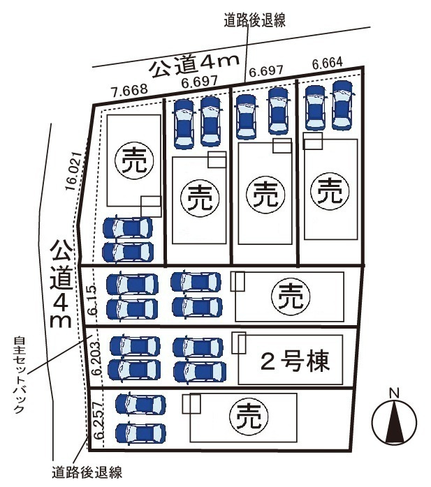 小牧市大字二重堀　新築戸建　2号棟の区画図|駐車場は４台分（車種による）
