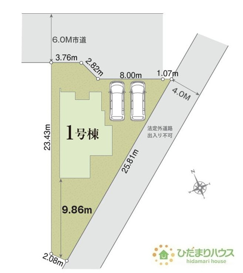 【区画図】 | 龍ケ崎市白羽4丁目第1期　新築戸建 | 前面道路幅6ｍ☆車の出入りもラクラクできちゃいます(^^♪