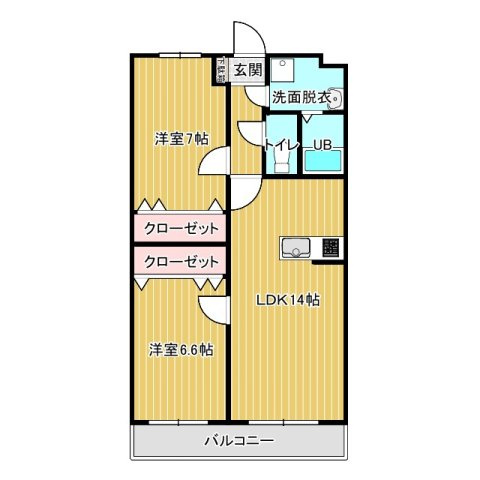 久留米市北野町中の賃貸マンションの間取り