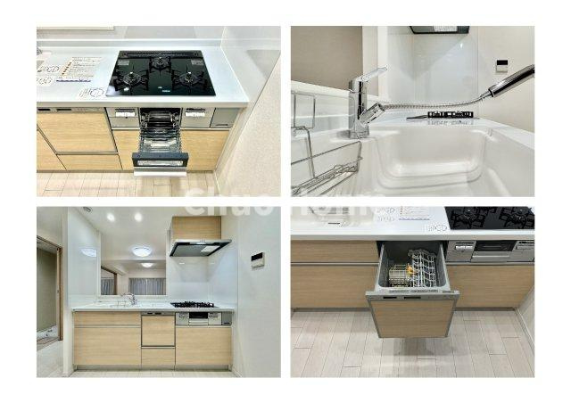 アーベントハイム葛西臨海公園のキッチン|【システムキッチン】ワイドで収納豊富な使い勝手の良いカウンターキッチンには、食洗器や伸縮タイプのキッチン水栓、三ツ口コンロ・魚焼きグリルなどの便利な設備が標準完備されています。