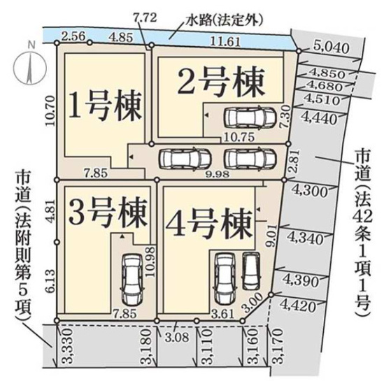【区画図】 | 東住吉区住道矢田4丁目　【1号棟/全4棟】 | 【全4棟】「住宅性能表示制度」において6項目で一番良い等級を取得予定の物件☆【耐震等級、耐風等級、劣化対策等級…等】地盤サポートシステム20年保証☆全棟お問合せ可能です♪