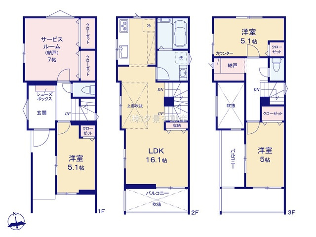 《仲介手数料無料》大宮区櫛引町１丁目527新築一戸建てメルディアの間取り