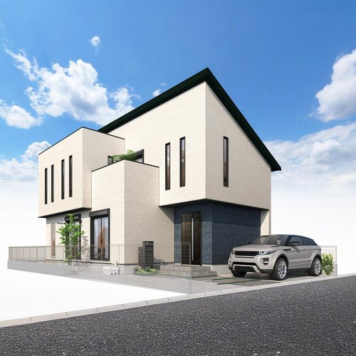 【スマートワン・シティ】小平市小川町３期の完成予想図|広々とした敷地面積41坪以上！ゆとりのある18.5帖のLDKのある3SLDKの住まい。モノトーンのモダンな印象の外観で飽きの来ないデザインです。