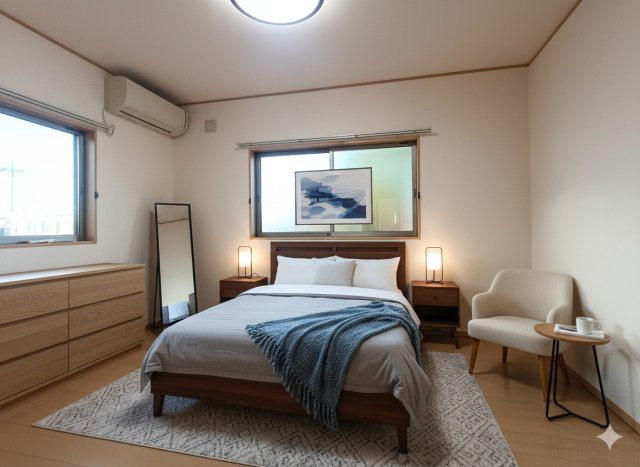 北葛飾郡松伏町　大字松伏　中古戸建の洋室|明るく開放的な空間を演出しております　※家具をCGで加工しており、家具付き販売ではございません。