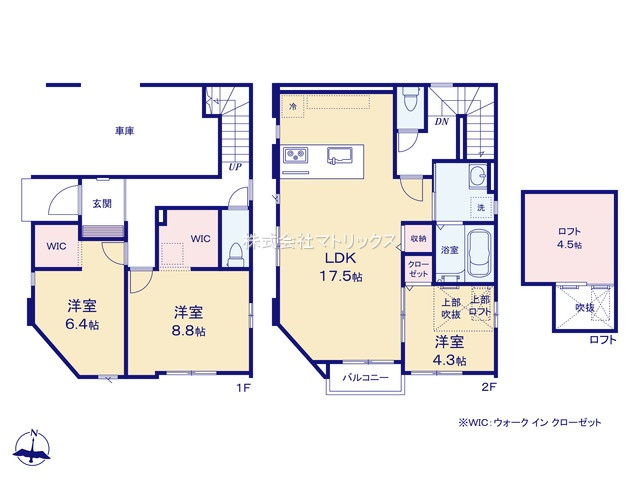 板橋区徳丸2丁目　南西角地×全居室南向き　限定1棟の間取り|3LDK+2WIC+ロフト+ビルトイン車庫　敷地面積 74.14ｍ2　建物面積 105.22ｍ2(車庫部分 14.78ｍ2含む)