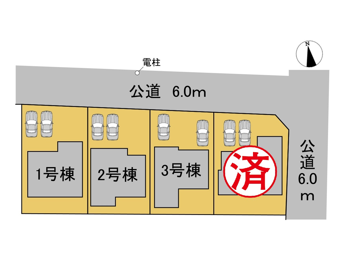 タマタウン　各務原市鵜沼西町（鵜沼小）　全4区画分譲の区画図|■区画図
■YAMADA電機の　ヤマダ不動産　株式会社リライフ　
いつでもお問合わせ下さい。