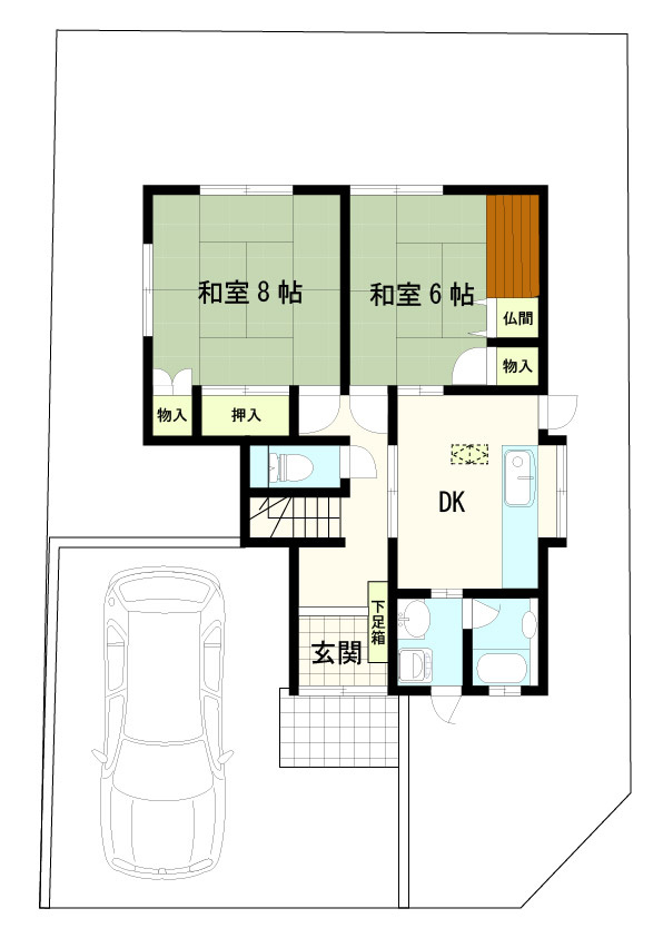 三条市月岡一丁目・中古戸建の間取り|DKには便利な床下収納付き♪