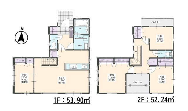 那珂川市今光8丁目第3-2棟（2号棟）の間取り|全居室収納付きで便利です。