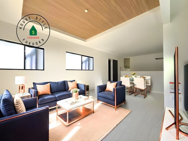 福岡市早良区次郎丸1町目第2-1棟（2号棟）　の内観：施工例|明るく開放的なリビングダイニングは豊かな陽光が注ぎ込み、やすらぎの空間を演出してくれます。ご家族で楽しいひとときをお過ごし下さい。※家具はCGを合成したものです。