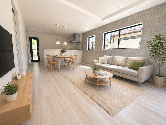 【居間・リビング】 | 福岡市南区長住7丁目1期KT　2号棟（全2棟）【仲介手数料無料・0円】 | 現地写真。家具・家電等はCGによる配置例です。物件には含まれません