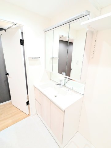 小豆沢パークファミリアA棟の独立洗面台|三面鏡タイプで収納も豊富