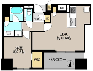 【間取り】 | ザ・パークハウス大阪梅田タワー | 【間取り】2025年11月末引き渡しの新築未入居物件☆1LDK・南住戸！