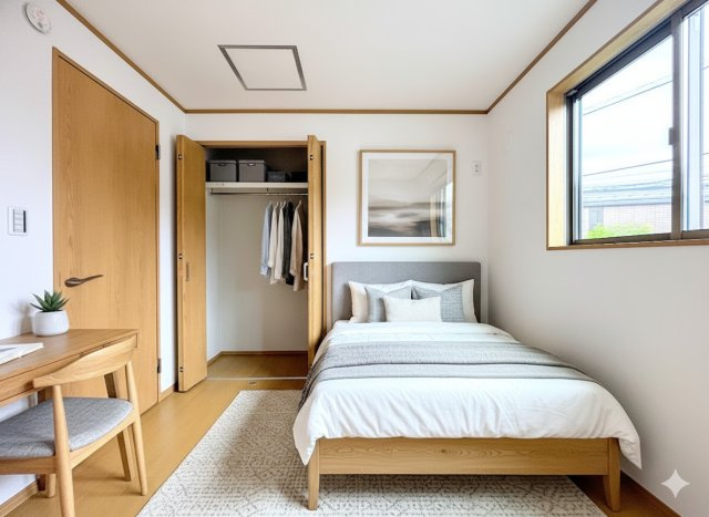 港南区芹が谷５丁目　新築戸建ての洋室|［モデルハウス］◆柔らかい陽光が差し込む明るいお部屋を演出する設計。彩光の取れる窓が気持ちの良いお部屋を創り上げます。
