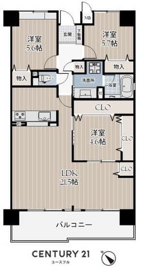 【間取り】 | ライオンズマンション金剛 | 専有面積:88.96平米　バルコニー面積:13.49平米　間取り:3LDK