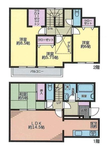 横浜市磯子区岡村４丁目の中古一戸建の間取り