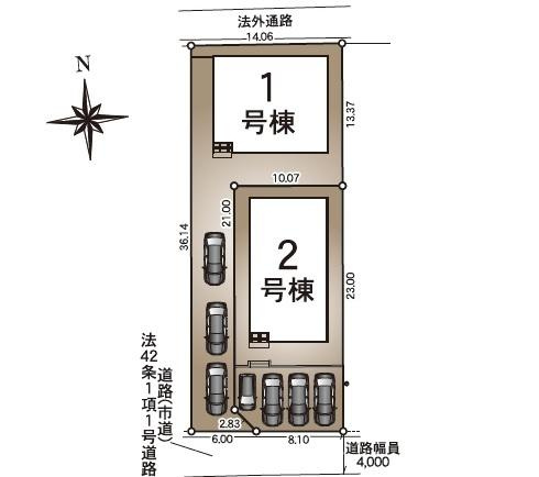 宮崎市熊野第４－１号棟　新築戸建の区画図|【区画図】
駐車スペース3台可能（車種によります）