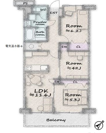 【間取り】 | 蓮根サンハイツ | 南東向きなので、陽当たり・通風良好です！スケルトンからのリフォームです！