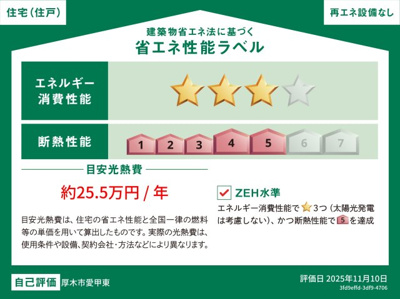 【省エネ性能ラベル】 | 厚木市愛甲東三丁目　新築分譲住宅　全1棟 | 省エネ性能ラベル