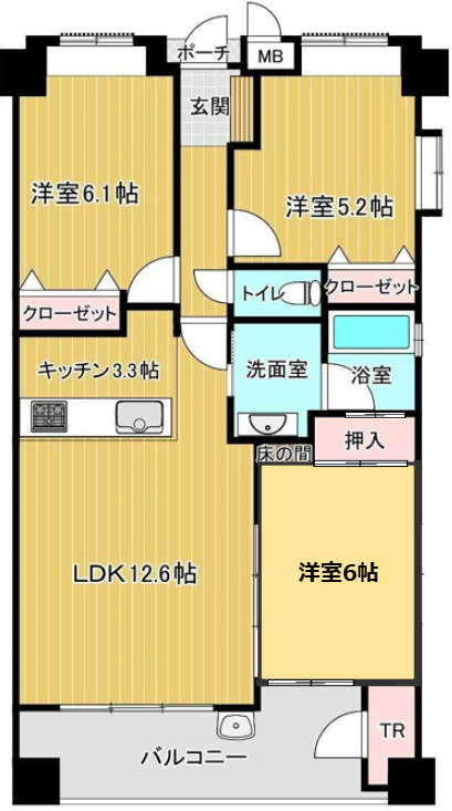 久留米市南１丁目の賃貸マンションの間取り