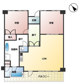 【間取り】 | エスカール白浜12階　中古リゾートマンション | LDKとお風呂から海が見える最上階の2LDK間取り！