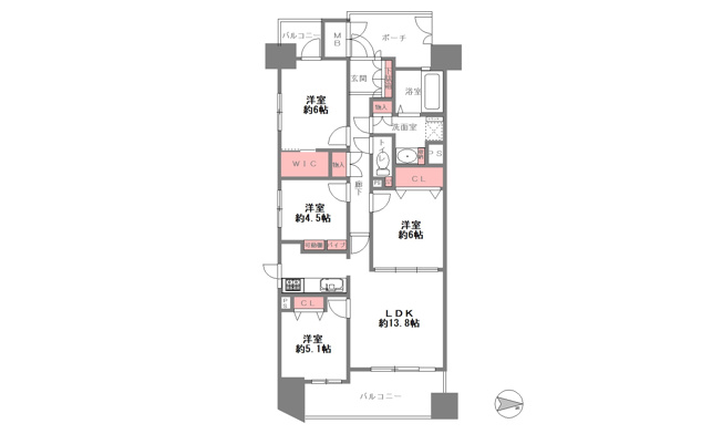 【間取り】 | エスリード阿波座 | 南・東・西の三方角部屋！4LDK♪