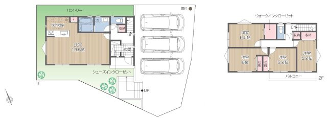 【豊かな自然を身近に感じる住環境】ランドマークを望む眺望と並列3台駐車可の大型4LDK★仲介手数料無料★の間取り|並列3台駐車可能なゆとりある敷地。SIC・パントリー・WICを備え、収納力に優れたファミリー向け4LDKプランです。