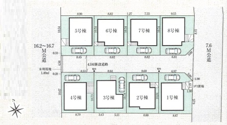 葛飾区東金町７丁目　新築戸建て　全８棟の区画図