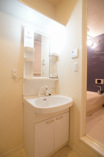 レーク・エトアールの洗面所|嬉しいシャンプードレッサー♪棚があるので、散らかりがちな洗面台周りもスッキリします♪