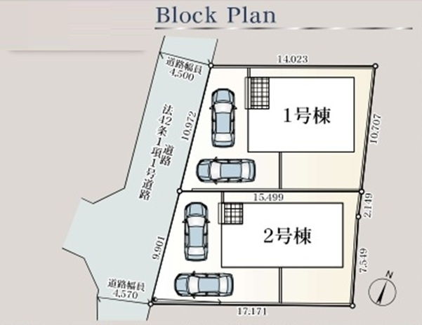【仲介手数料無料】新築戸建　熊谷市石原1265-1（全2棟）の区画図