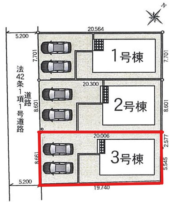 高根沢町宝積寺　第16　3号棟の区画図|3号棟となります