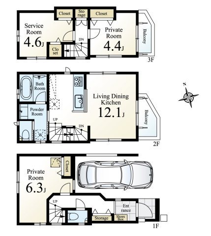 練馬区旭町3丁目 限定1区画の参考プラン|建物プラン例　建物価格2200万円、建物面積81.05㎡(車庫部分10.87㎡含む)