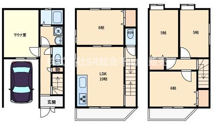 加納8丁目　中古戸建の間取り|▽リフォーム内容
・システムキッチン新調、ユニットバス新調、洗浄便座付きトイレ新調
・洗面化粧台新調、壁・天井クロス張替、床フロアタイル施工
・クッションフロア張替、全建具新調
・サウナ室設置