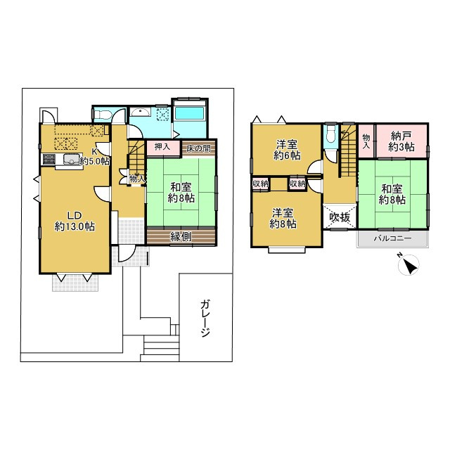 亀岡市南つつじヶ丘桜台1丁目の間取り|敷地面積約51.55坪、4LDK＋S（納戸）。
内外部リフォーム完了。新生活を気持ちよくスタート◎
