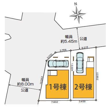 中野区江古田1丁目　ゆとりの省エネ邸宅　北西角地含む全2棟の区画図|開放的な角地を含む全2棟♪大型邸宅の誕生です♪