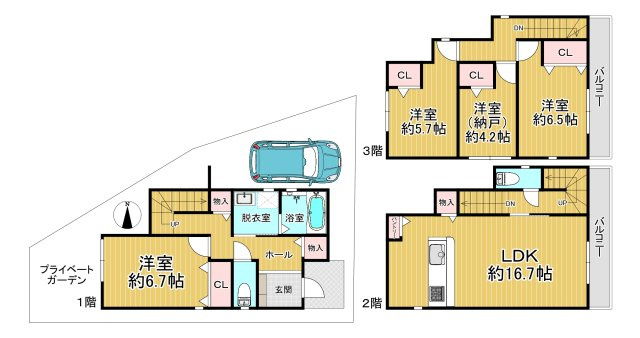 八尾市山本町南3丁目新築戸建の間取り
