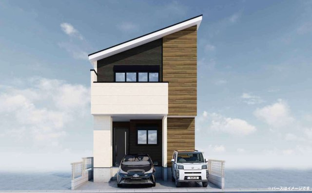 横浜市鶴見区上末吉5丁目 新築戸建て【仲介手数料無料】カースペース2台の外観パース