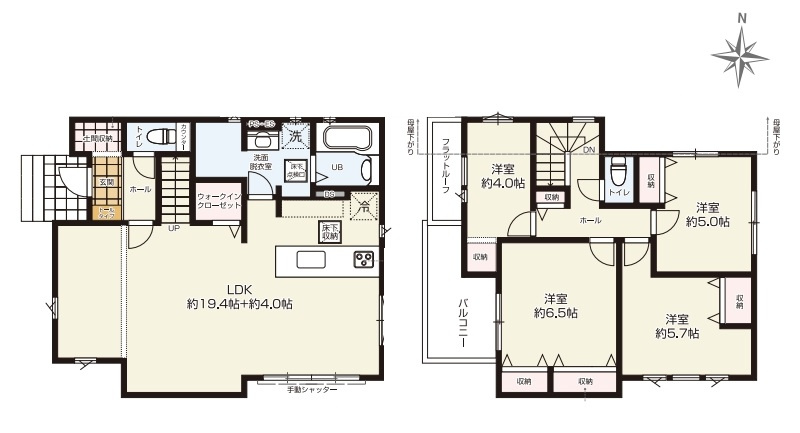 上尾市今泉　7期　新築一戸建て　グレース　01の間取り|上尾市今泉　7期　新築一戸建て　グレース　01、4LDK、土地面積133.59m2、建物面積105.57m2