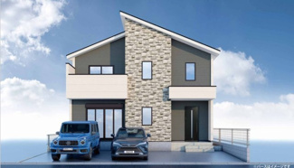 【外観パース】 | 【仲介手数料無料！！】日野市万願寺６丁目　新築戸建て（全4棟）1号棟　6899万円 | 本パースは、イメージ図につき、風景、建物、植栽などについては施工後の現物との差異が生じます
つきまして本パースによって生じたいかなる損害については一切責任を負いません