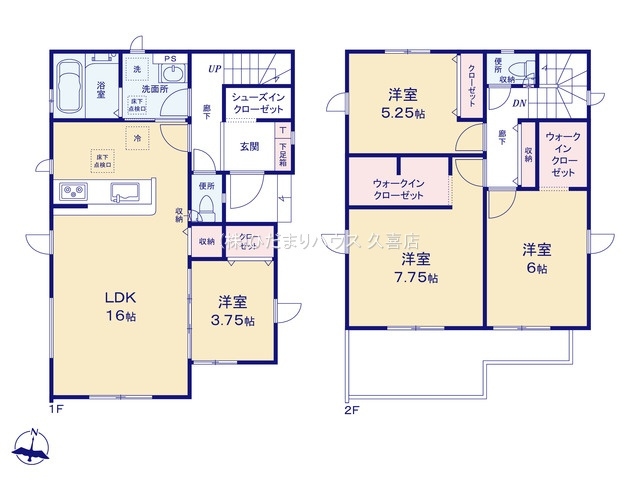 蓮田市黒浜８期　新築一戸建て　03　グラファーレの間取り|物がたっぷり入る２つのWIC完備！嬉しい大容量収納♪