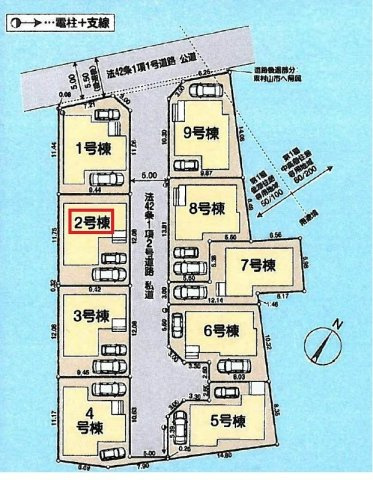 東村山市久米川町3丁目・全9棟　新築一戸建　2号棟　の区画図|【全9棟・2号棟】土地面積114.00平米（約34.48坪）