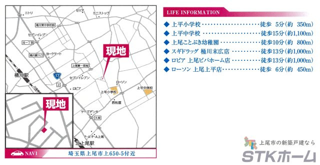 仲介手数料無料　上尾市上605番5　新築戸建　全１棟の地図