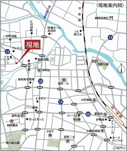 新築戸建・新築建売　南相馬市原町区北町第2　原町第一小・原町第一中の地図|現地案内図