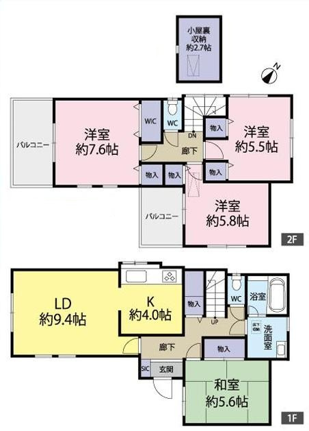 久喜市西大輪５丁目　中古一戸建ての間取り|小屋裏収納、全居室、各所収納があり収納豊富な間取りです♪