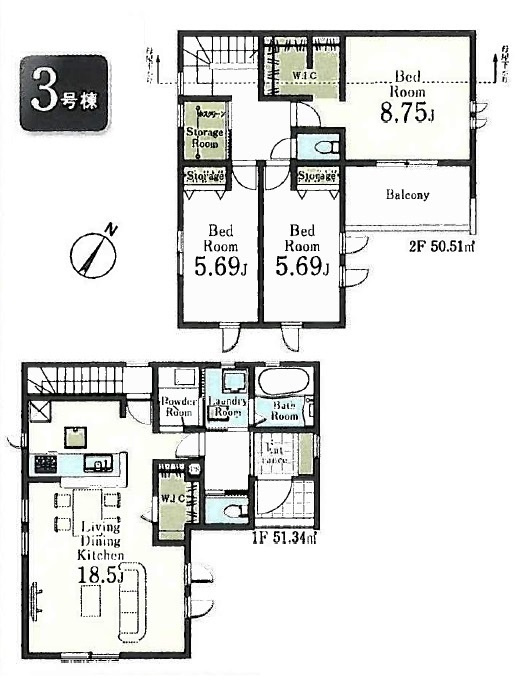 東村山市久米川町3丁目・全9棟　新築一戸建　3号棟　の区画図|【全9棟・3号棟】土地面積114.01平米（約34.48坪）