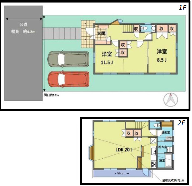 加古川市野口町北野　中古戸建の間取り|2LDK＋屋根裏収納です。