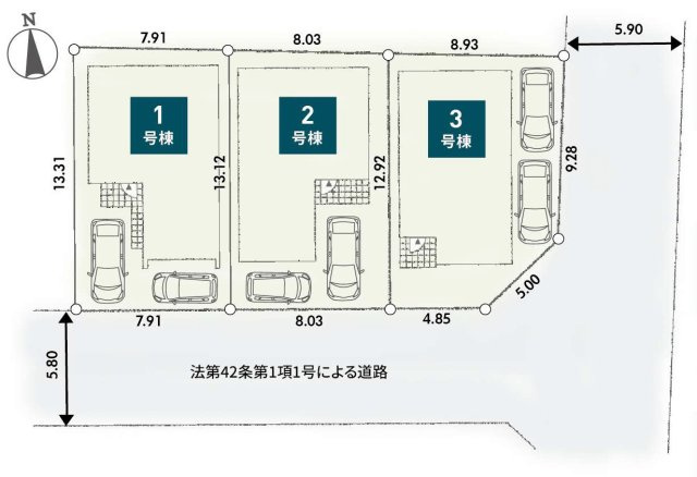 伊勢原市第3高森　新築戸建　全3棟2号棟の区画図