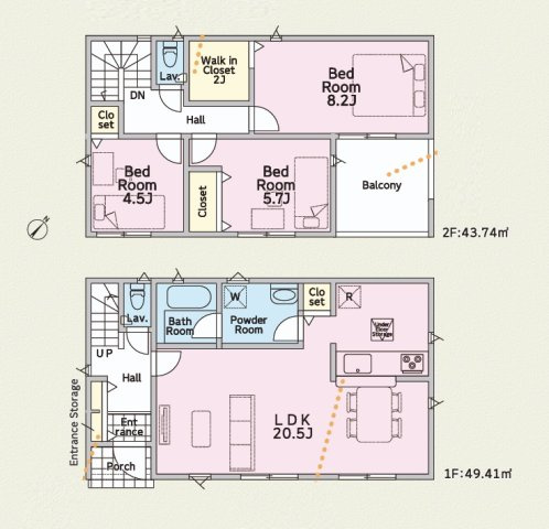 Cradlegarden　 日立市久慈町　第25　3の間取り|　
☆LDK広々20帖、水廻りコンパクトで家事動線ラクラク♪全居室に大容量の収納スペース付き。全室明るい二面採光、南東向きのお部屋です。